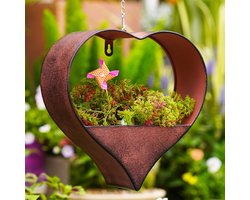 Metalen hartvormige bloempot, hangende tuindecoratie voor buiten, roest, plantenpot, decoratie voor tuin, balkon, buiten, plantenpot, decoratie, woonkamer, hangpot, cadeau voor vrouwen, mama