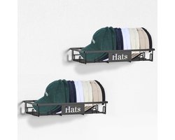Metalen hoedenrek (geen boren nodig), opbergdoos voor honkbalpetten, geschikt voor 20 petten, aan de muur te bevestigen opbergdoos voor honkbalpetten, hoedenrek in 2-pack, geschikt voor alle muren, zwart