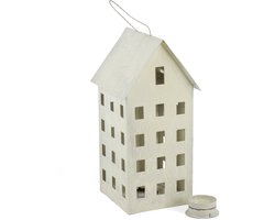 Metalen huisje waxinehouder wit