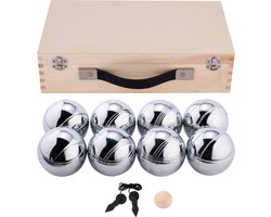 Metalen Jeu de Boules - 8 ballen in houten kist - Luxe set - Pétanque - Boules - Metalen ballen - Geschikt voor elke Jeu De Boules baan - Longfield