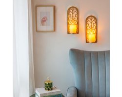 Metalen Kaars Sconces Hangende Wandkandelaars Set Van 2, Vintage Wandmontage Sconces voor Theelicht Pijler Kaarsen Wall Art Decor voor Woonkamer Slaapkamer Open Haard Badkamer