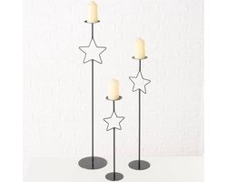 Metalen kaarsenhouders met ster GUILA, 3 stuks, hoogte 54,5 - 99,5 cm