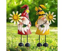 Metalen Kabouter Tuin Decoratie - Kunst Sculptuur voor Buiten - Lieveheersbeestje en Bijen Design - Set van 2