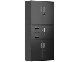 Metalen kantoor kast met 3 lades - Opbergruimte voor tijdschriften en gereedschap - 180 x 80 x 40 cm - Zwart