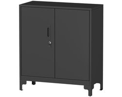 Metalen Kantoor Kast – Opbergkast – Archiefkast – Documentenkast – Veiligheidskast – Zwart – 2-Lagen Ontwerp – Stevig Metaal – Slot Op Deuren
