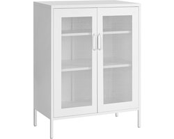 Metalen kast met gaasdeuren - multifunctionele opbergkast - kantoorkast met 3 niveaus - Dressoir belasting 25 kg/niveau - matwit