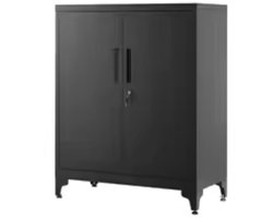 Metalen Kast - Multifunctionele Opbergkast - Kantoor en Huishouden - 2 Deuren - Verstelbare Planken - Stalen Frame - Zwart - Robuust en Duurzaam - Veilig Slot - Eenvoudige Montage - Compact en Stijlvol