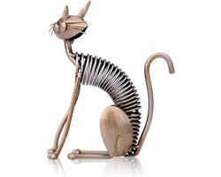 Metalen kattensculptuur, handgemaakte decoratie, moderne stijl en creatieve decoratieve elementen, woonaccessoires, ornamenten, woonkamerdecoratie, interieurdecoratie met kat (zittende kat)