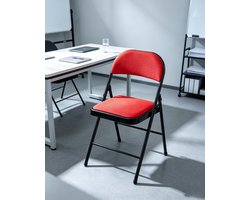 Metalen klapstoel, rood zacht gaas zitting, zwart stalen frame belastbaar tot 150 kg ergonomisch 47x45x79 cm voor thuis kantoor en evenementen