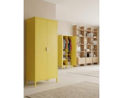 Metalen kledingkast 80 x 45 x 170 cm - Garderobekast met 6 Vakken en 2 Kledingstangen - Industriële Stalen Kast voor Slaapkamer, Woonkamer en Hal - Geel - Yesdeals