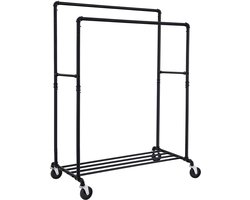 Metalen Kledingrek - 2 kledingstangen - tot 110 kg - Industrieel - Zwart