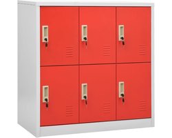 Metalen Kluisjeskast - Opbergkast Deuren - Spullen Opbergen - Met Sloten - 90x45x925 cm - Lichtgrijs en rood