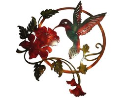 Metalen kolibrie wanddecoratie - Wanddecoratie - wanddecoratie woonkamer - wanddecoratie metaal - Rood / Groen - IJzer