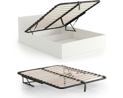 Metalen lattenbodem 140x200 cm / Bedbodem / Metalen bedbodem met hefmechanisme / 28 Houten Latten / Zwart