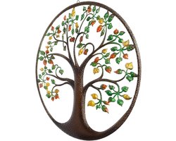 Metalen Levensboom - Muurkunst Decoratie - Woonkamer Aankleding - Stabiel Smeedijzer - 39.8 cm Diameter