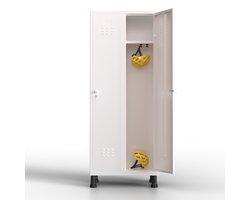 Metalen lockerkast 2 deuren, lockerkast met sleutel, wit, 180 x 65 x 40 cm, draaideurkast voor kleedkamer of kantoor, TwinThink