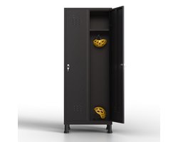 Metalen lockerkast 2 deuren, lockerkast met sleutel, zwart, 180 x 65 x 40 cm, draaideurkast voor kleedkamer of kantoor, TwinThink