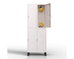 Metalen lockerkast 4 deuren, lockerkast met sleutel, wit, 180 x 65 x 40 cm, draaideurkast voor kleedkamer of kantoor, TwinThink