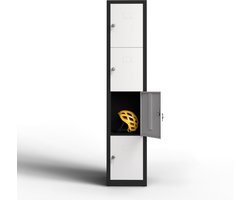 Metalen lockerkast 4 deuren, lockerkast met sleutel, wit en zwart, 165 x 33 x 40 cm, draaideurkast voor kleedkamer of kantoor, TwinThink
