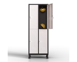 Metalen lockerkast 4 deuren, lockerkast met sleutel, wit en zwart, 180 x 65 x 40 cm, draaideurkast voor kleedkamer of kantoor, TwinThink