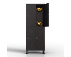 Metalen lockerkast 4 deuren, lockerkast met sleutel, zwart, 180 x 65 x 40 cm, draaideurkast voor kleedkamer of kantoor, TwinThink