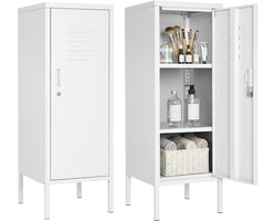 Metalen Lockerkast - Afsluitbare Opbergkast met Slot - 100 cm Hoog - 2 Verstelbare Planken - Wit - Stalen Kast voor Kantoor, Garage, Sportschool & Thuis