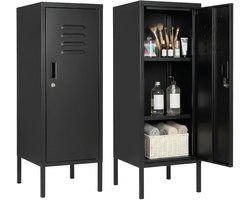 Metalen Lockerkast - Afsluitbare Opbergkast met Slot - 100 cm Hoog - 2 Verstelbare Planken - Zwart - Stalen Kast voor Kantoor, Garage, Sportschool & Thuis
