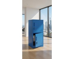 Metalen Lockerkast Kluisvak Kast 2-Deurs 90x38x45 cm – Stalen Opbergkast met Sleutels, Ventilatie & Plank – Industriële Werkplaats & Kantoor Locker – Poedercoating Blauw – Faisal