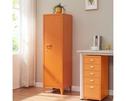 Metalen Lockerkast Oranje Afsluitbaar met Ventilatie - Stalen Opbergkast 137x38x38 cm