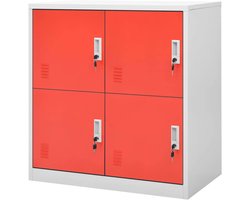 Metalen lockerkast - Vakkenkast opbergkast - Spullen organiseren - Met 4 afsluitbare vakken - 90x45x925 cm - Lichtgrijs en rood