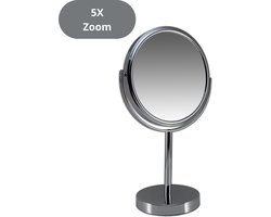 Metalen make-up spiegel zilver - 5x vergroting 18cmØ