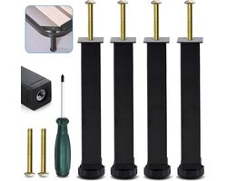 Metalen Meubelpoten 20-22 cm Verstelbare Hoogte - Set van 4 - Zwarte Stalen Meubelpoten voor Bank Bed Nachtkastje - Doe-het-Zelfmeubels met Schroeven