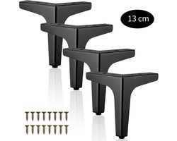 Metalen meubelpoten, inclusief schroeven, 13 cm lang, draagvermogen tot 800 kg, geschikt voor banken, salontafels, kasten, tv-meubels, nachtkastjes, ladekasten, enz. (Zwart, set van 4)