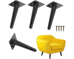 Metalen meubelpoten met antislip rubberen basis - Set van 4 - 20 cm - Elegante poten voor bank, tv-meubels, tafel, stoel en kast - Zwart