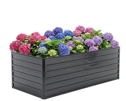 Metalen Moestuinbak - Verhoogde Plantenbak - Grote Bloembak - Weerbestendig - Roestvrij - Open Bodem - Stevig - voor Buiten, Terras, Tuin & Balkon - voor Groenten, Bloemen & Kruiden - - 190x90x64cm - Zwart