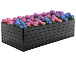 Metalen moestuinbak - Verhoogde plantenbak - Stalen bloembak - Grote kweekbak - Open bodem - Roestvrij - Weerbestendig - Zwaar staal - voor Buiten, Terras, Tuin & Balkon - voor Groenten, Bloemen & Kruiden - 219x112x64cm - 1 stuk - Zwart