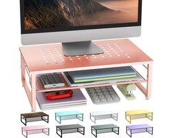 Metalen monitorstandaard met 2 niveaus voor kantoorbureau - bureau-organizer in roségoud