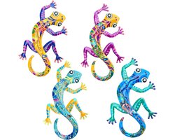 Metalen Muurdecoratie - Gekko Hagedis Decor - Tuin Terras Decoratie - Kleurrijke IJzeren Constructie - 31 x 20 cm - Multicolor
