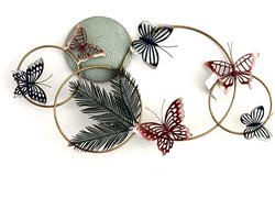 Metalen muurdecoratie Vlinders op kringen 60cmx108cm - metal wall art - Vlinder- dieren- modern - interieur - decoratie - voor binnen - cadeau - geschenk - verjaardag - Moederdag - Vaderdag - Valentijn - Kerst - Nieuwjaar