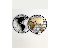 Metalen muurdecoratie wereldbol 62x110 cm - metal wall art - wereldkaart - wereldbol - modern - interieur - decoratie - voor binnen - cadeau - geschenk - verjaardag - Moederdag - Vaderdag - Valentijn - Kerst - Nieuwjaar