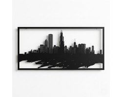 Metalen Muurkunst Chicago Skyline - Strakke Wanddecoratie voor Woonkamer en Kantoor