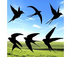 Metalen muurkunst decoratie voor buiten en binnen - 6 stuks zwart vogels - decoratieve vogel muur sculptuur voor huis, patio, woonkamer, badkamer en tuin