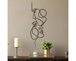 metalen muurkunst, wanddecoratie metalen muurschildering silhouet wanddecoratie, menselijk gezicht draad kunst decor, abstract menselijk gezicht, huisdecoratie, kamerdecoratie, slaapkamerdecoratie (40 x 14 cm)