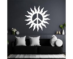 Metalen Muurkunst - Zon Vredesteken - Huis Decoratie - Unieke Hippie Stijl - Diverse Maten - Zwart