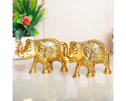 Metalen olifant beeldjes set van 2 - Goud gepolijst decoratief pronkstuk voor huis en kantoor