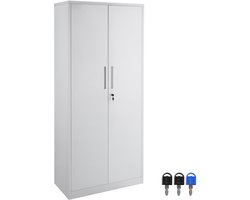 Metalen Opbergkast, Afsluitbare Kast van Wit Staal met 2 Magnetische Deuren en 4 Verstelbare Planken, 71'', 200 Lbs/Compartimentcapaciteit, 3 Sleutels, voor Kantoor, Huis, Garage