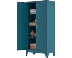 Metalen Opbergkast - Huishoudkast Bureaukast - Ordelijk Huis - Verstelbare Planken - 70 cm Breed - Blauw