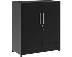 Metalen Opbergkast met 2 Deuren – Inclusief Slot en Verstelbare Planken, Zwart, Vrijstaand Model