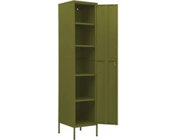 Metalen Opbergkast met 4 Legplanken en Slot - Industrieel Archiefkast Olijfgroen 180 cm Hoog