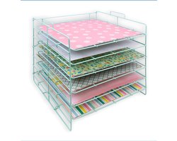 Metalen organizer lade met 6 planken voor papier | Organiseer scrapbooking en ambachten materialen | Turkoois